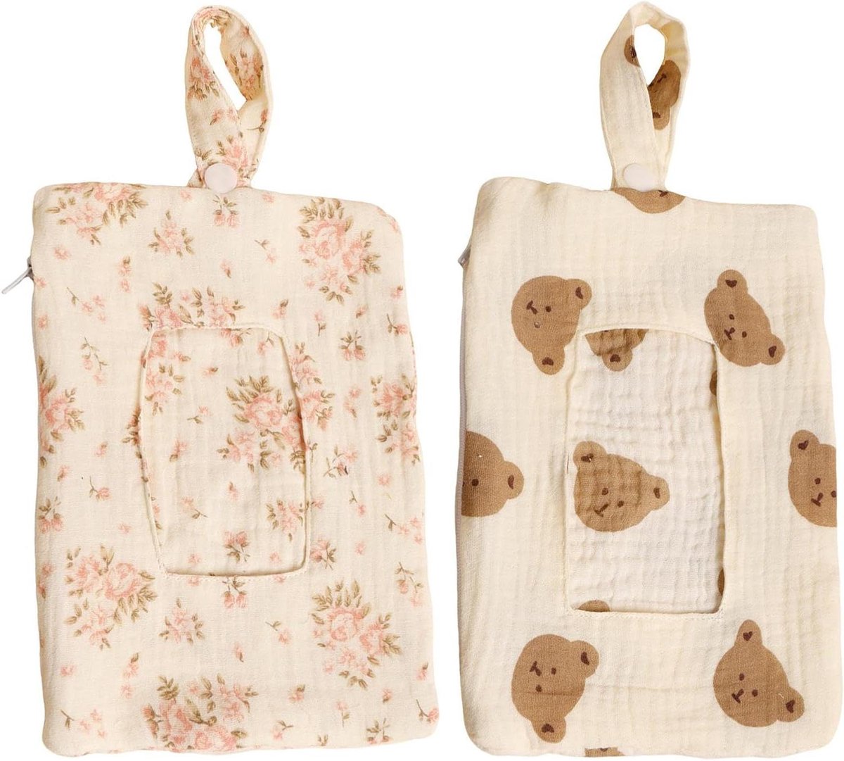 Natte Doekjes Case - Herbruikbare Pouch - Draagbaar Gemak - Met Hangriem - 22 x 14 cm - Subtiel Kleurenpalet