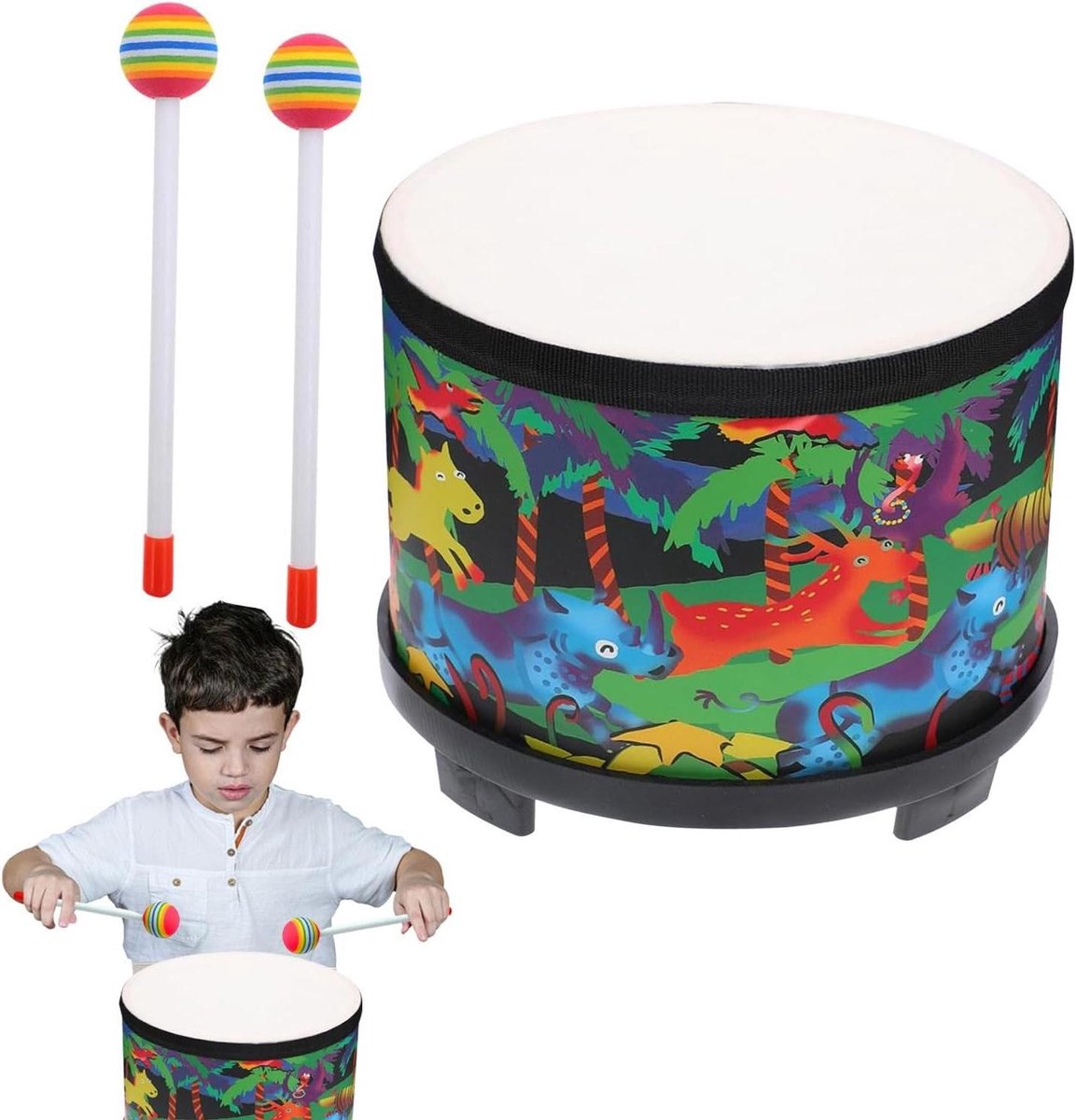 Houten Trommel - Peuter Drum - Muzikaal Spel - Glad Gepolijst - 20 cm Diameter - Bosstijl