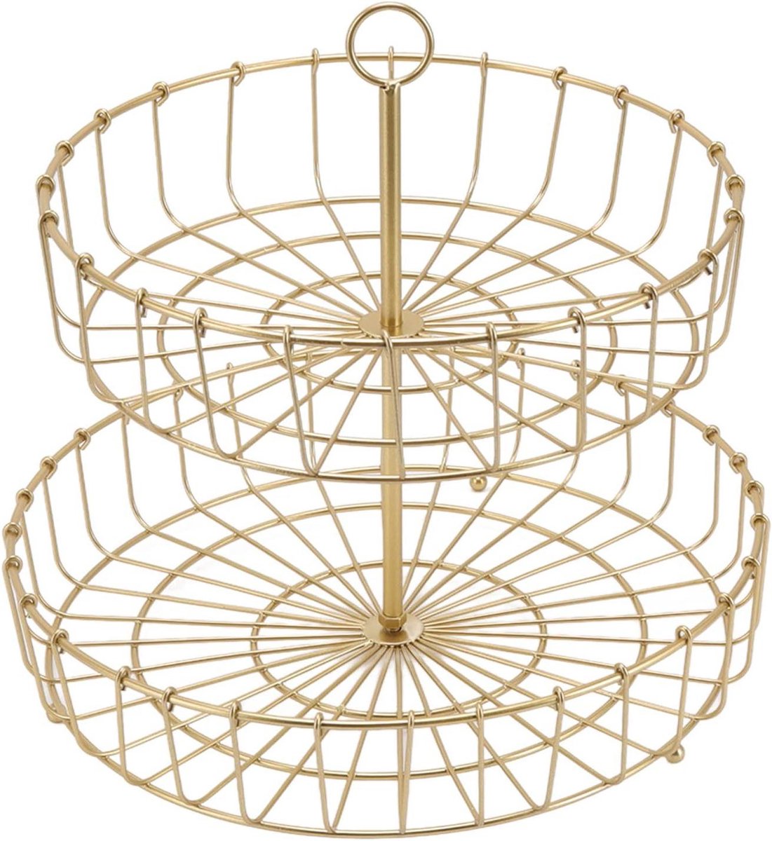 Fruitmand - Opbergmand - Keuken Organiseren - Twee Niveaus - 30 cm Diameter - Goud