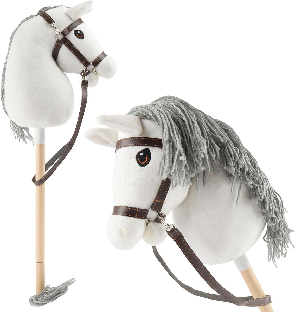 Stokpaard - Hobby Paard - Springen Dressuur Spelen - Afneembare Stok Staart - Maat S - Schimmel