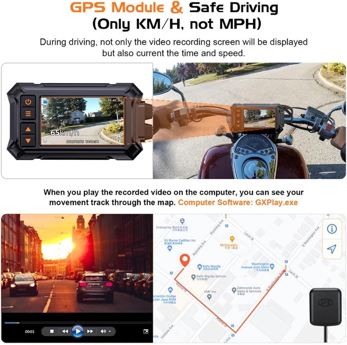Motorfiets Dash Cam - Video Recorder - Veilig Rijden - HD Dubbele Lens - 32 GB - Zwart – foto 5