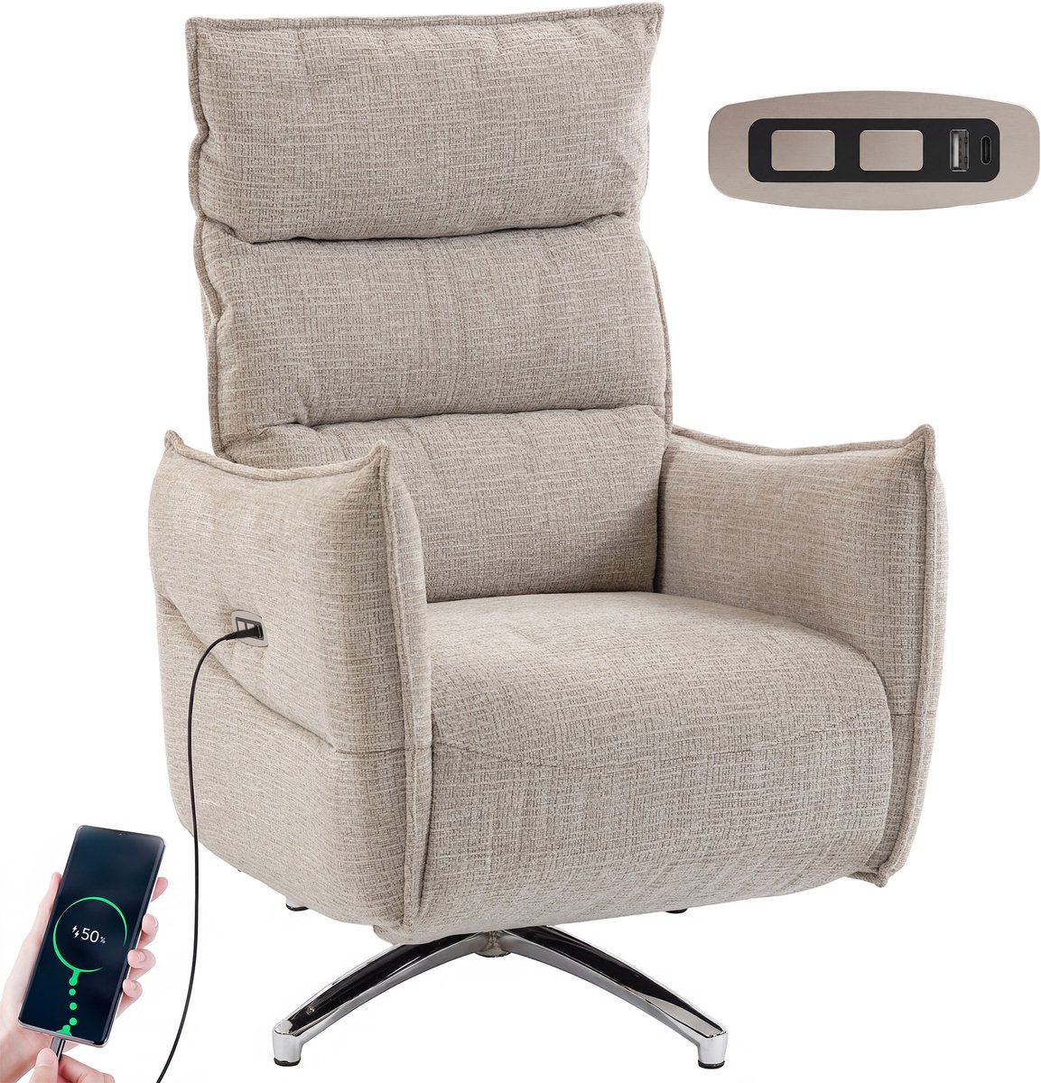 HOMCOM Elektrische Relaxstoel Beige met Massagefunctie - HOMCOM - €309,90