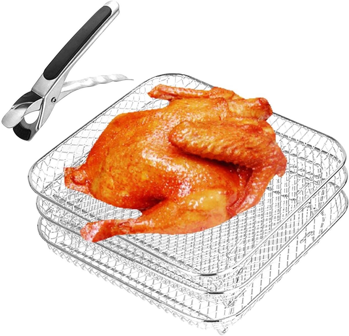 Luchtfriteuse Roosters - Stapelbare Droogrekken - Extra Kookruimte - Drie Stapelbaar - Universeel Formaat - Zilver