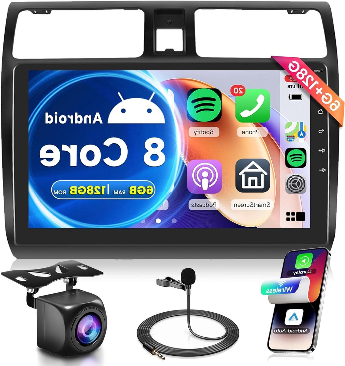 Autoradio - Auto Multimedia - Navigatie Muziek - Draadloze Connectiviteit - 10.1 inch - Zwart