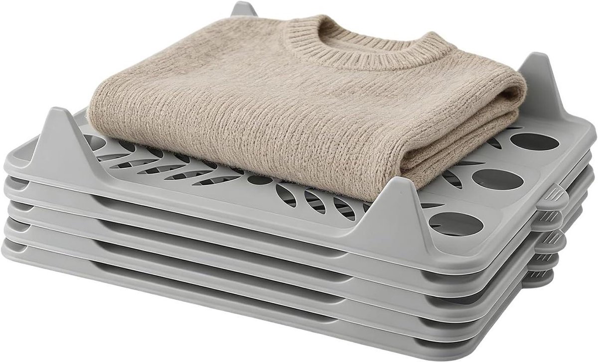 Shirt Organizer - Kleding Opberger - Kast Ordenen - Stapelbaar Ontwerp - 5 Stuks - Grijs