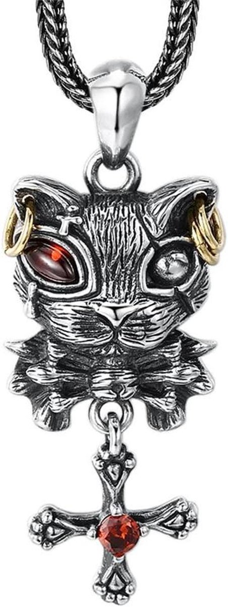 Hanger Kat Kruis - Punk Ketting - Persoonlijk Stijlen - Echt Zilver - 43mm Hoog - Zilverkleurig