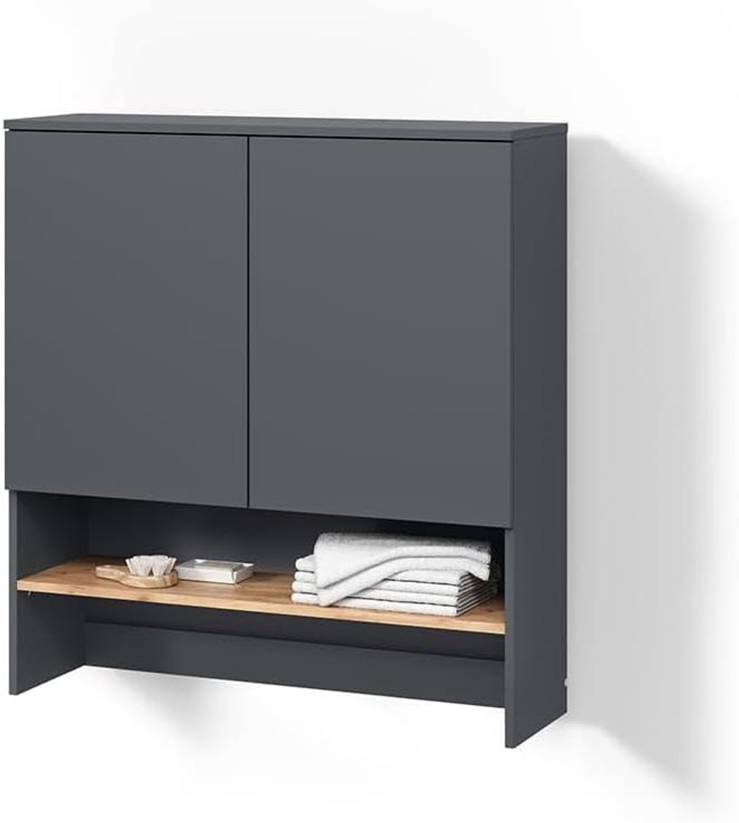 Wasmachinekast - Badkamermeubel - Opbergen - Strak Design - 94 cm breed - Antraciet Goud Eiken