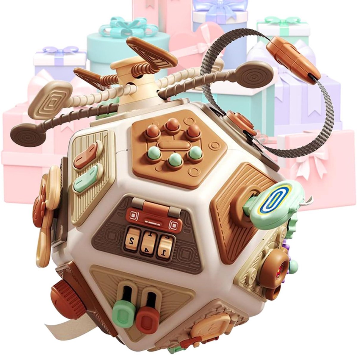 Kinderspeelgoed Busy Cube - Educatieve Leerkubus - Motoriek Ontwikkeling - 6 Interactieve Spellen - 19 x 19 cm - Meerkleurig