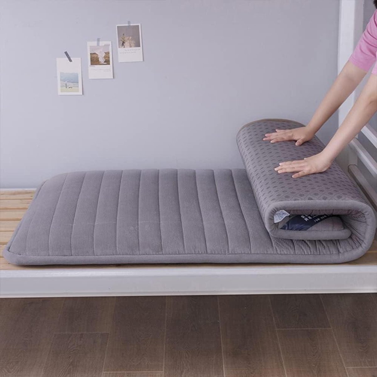 Dikke Tatami Matras - Japanse Vloermat - Comfortabel Slapen - Opvouwbaar Ontwerp - 100x200cm - Grijs
