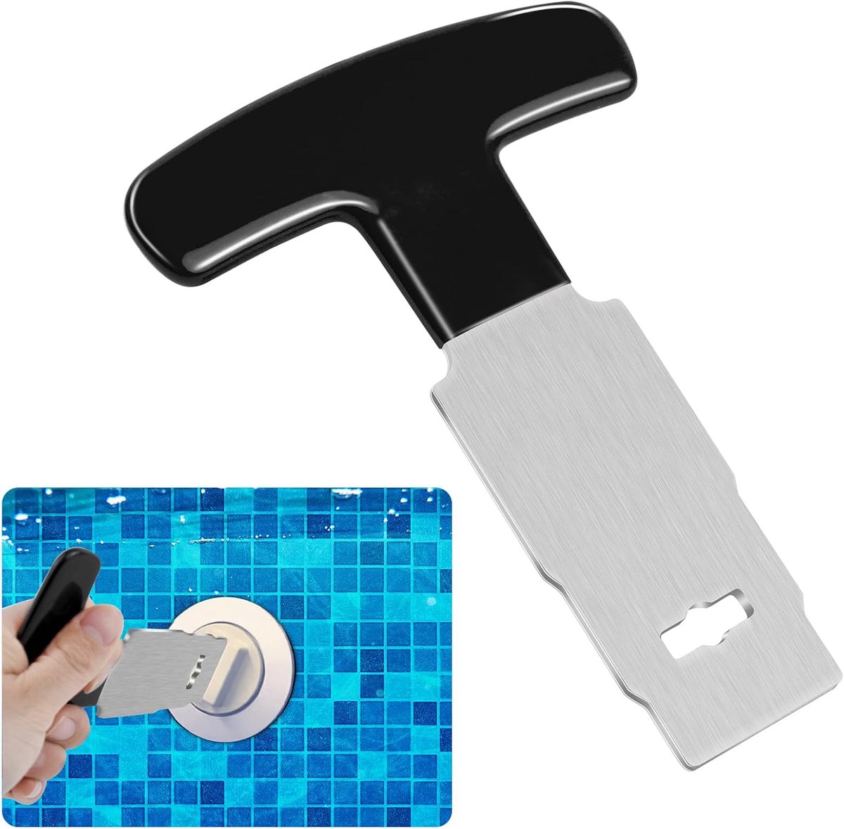 Gereedschap met handvat voor het verwijderen van zwembadpluggen, geschikt voor het verwijderen van de metalen oogbolhouder, voor bovengrondse en ondergrondse zwembaden en spa's (zwart).
