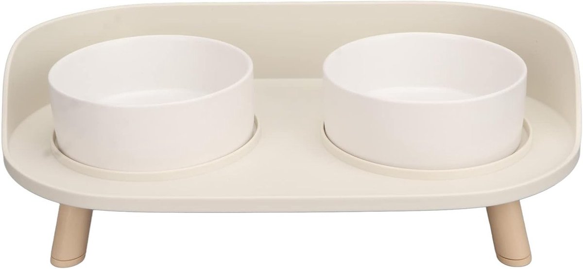 Verhoogde Voer- en Waterbakken van Keramiek voor Katten - Voorkomt Gemorste Voeding, Ondersteunt de Cervicale Wervelkolom, Dubbele Bakken voor Comfortabel Eten en Drinken