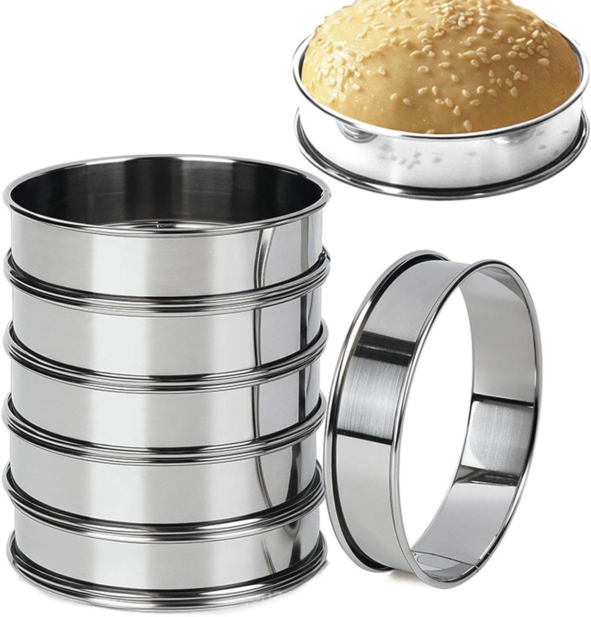 Mousse Ringen - Bakvormen Set - Taarten Bakken - Dubbel Gerold Ontwerp - 6 Stuks 8cm - Zilver