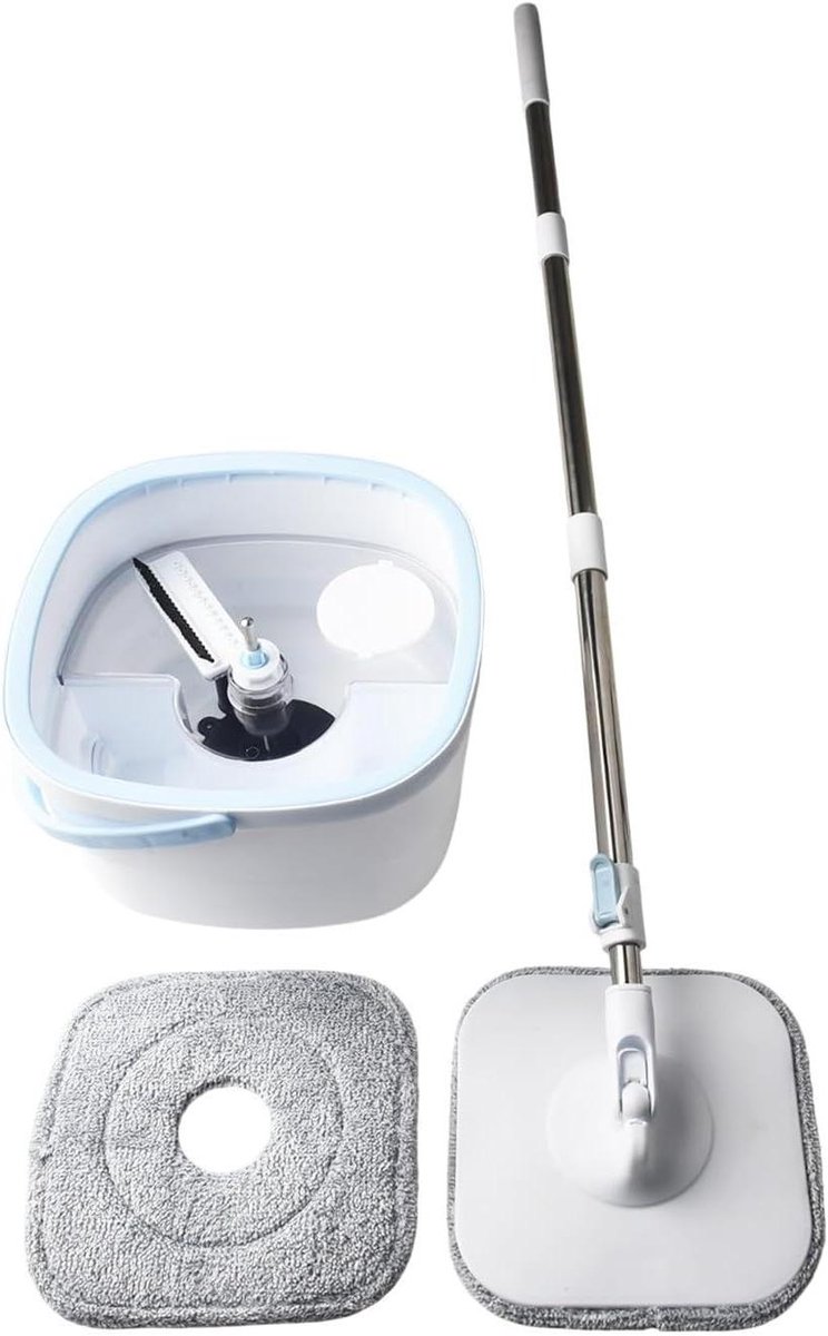 Vloer Mop Set - Dweil Emmer - Hygiënisch Schoonmaken - Scheiding Vuil Water - 30.5x31x18cm - Wit