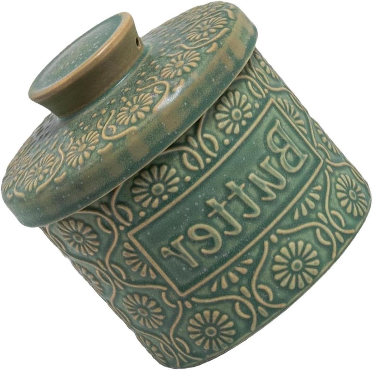 Vintage botervloot - Boterpot keuken - Boter vers houden - Elegant keramiek - 11.5 x 11 cm - Wit