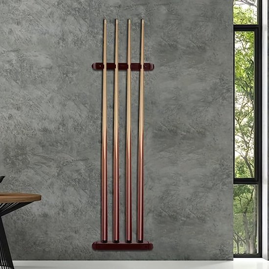 Keurek Hout - Biljartstick Houder - Speelkamer Organiseren - 4 Zachte Clips - 27 cm Lengte - Bordeauxrood — afbeelding 2