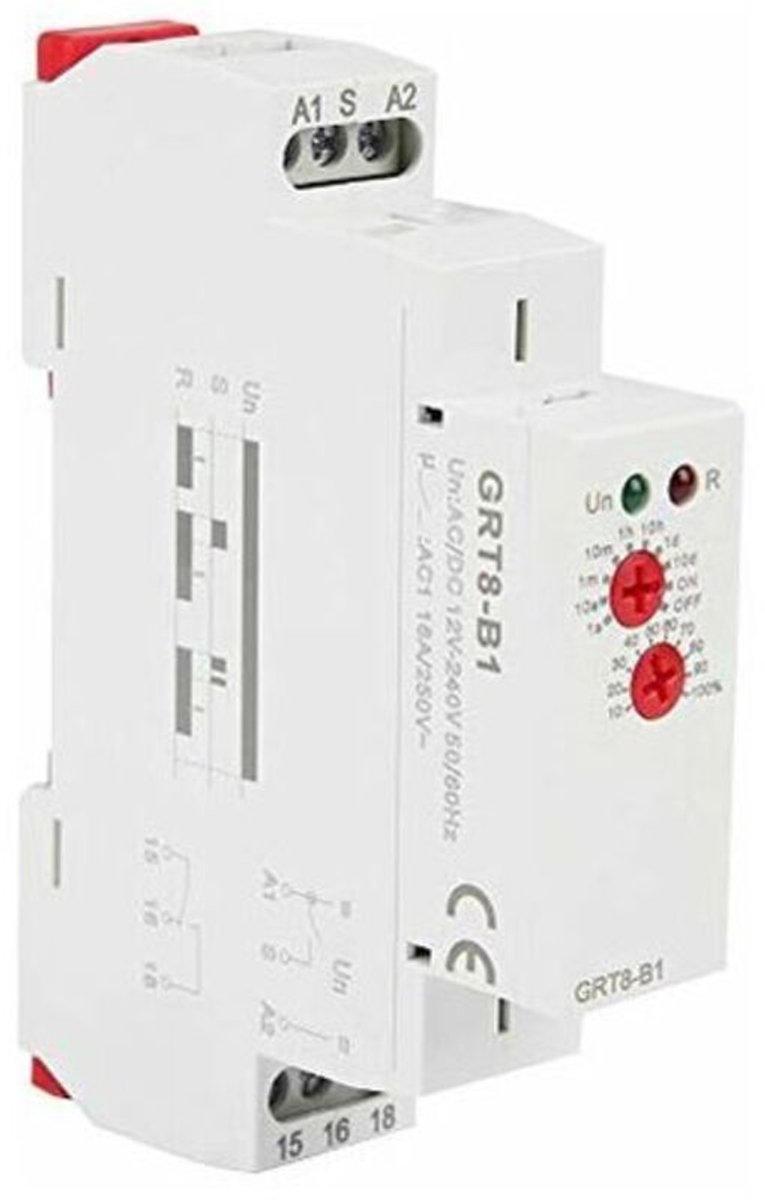 Tijdrelais - GRT8-B1 AC/DC 12-240V, multifunctioneel tijdrelais, mini-tijdrelais, DIN-railmontage, 10 functies, LED-indicator, industriële apparatuur