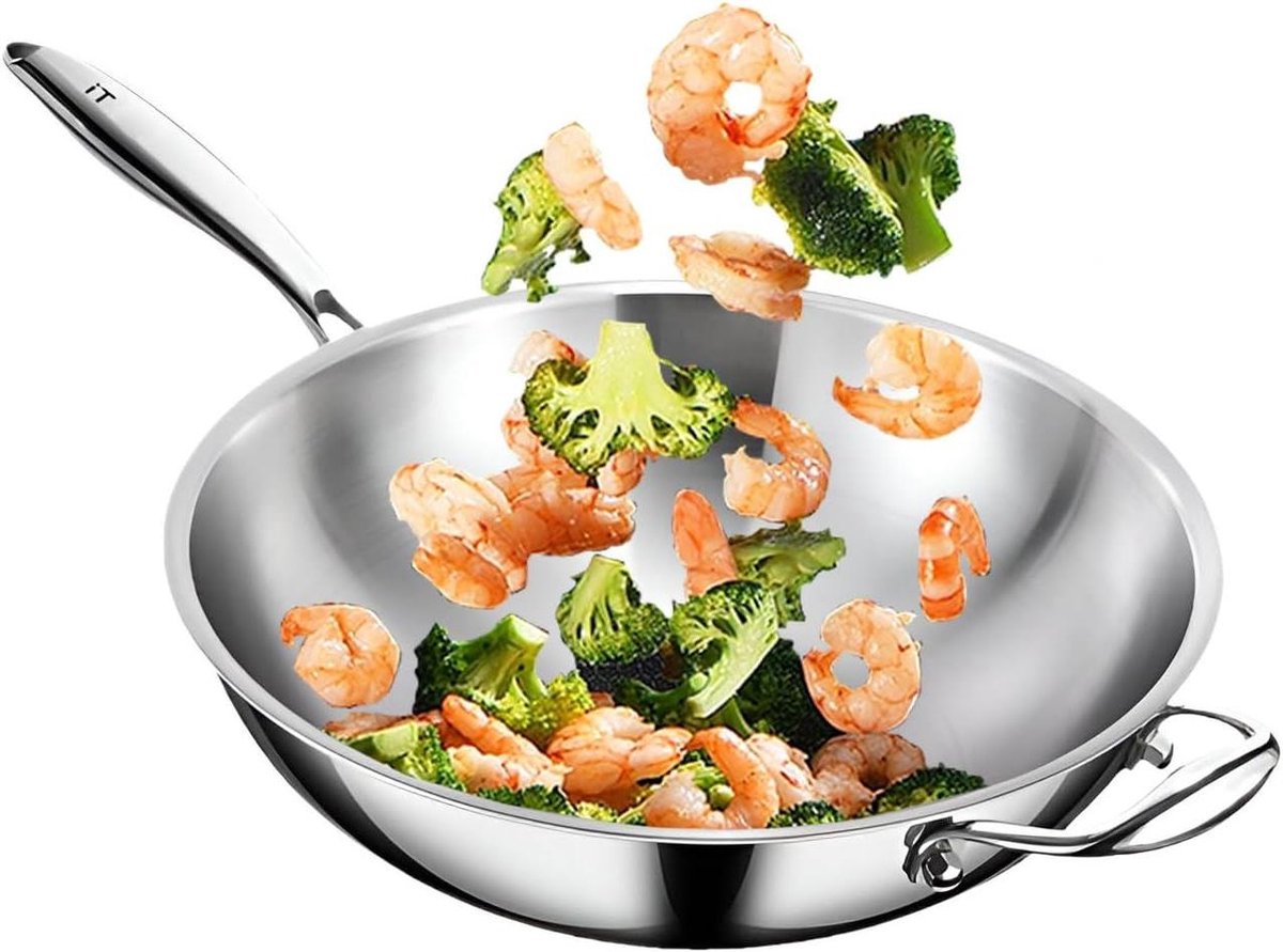Koekenpan wok Bakken en braden Pure titanium 36 cm Zilver