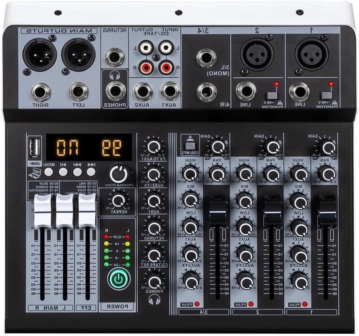 DJ Mengpaneel - Mixer Luidskaart - Muziek Maken - Ingebouwde DSP Effecten - 4/6 Kanaals - Zwart