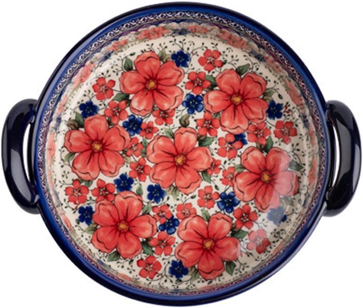 Ovenschaal Rond Keramiek - Bakvorm Bloemendessin - Oven Gebruik - Gelijkmatige Warmteverdeling - 18.5 cm Diameter - Multicolor