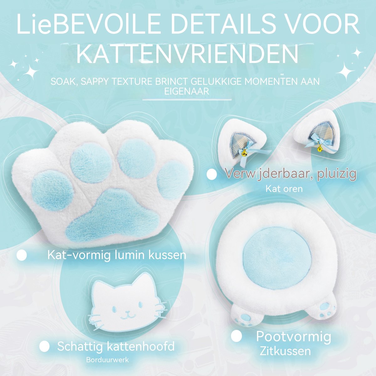 Dowinx Gaming Stoel Ergonomisch met Voetsteun – Vleugelloze Zit – Verstelbare Rugleuning – Zachte Stof – Blauw-wit – Voor Gaming, Werk en Studie – Middelgroot – foto 3