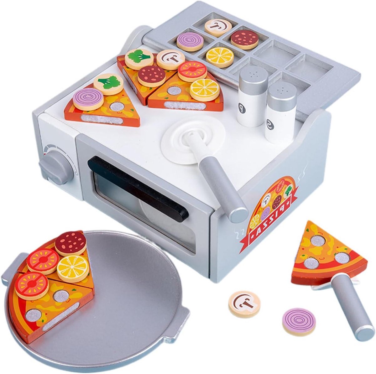 Houten Pizzaset - Speelgoed Keuken - Rollenspel - Veilig Hout - 26 x 225 x 12 cm - Multicolor
