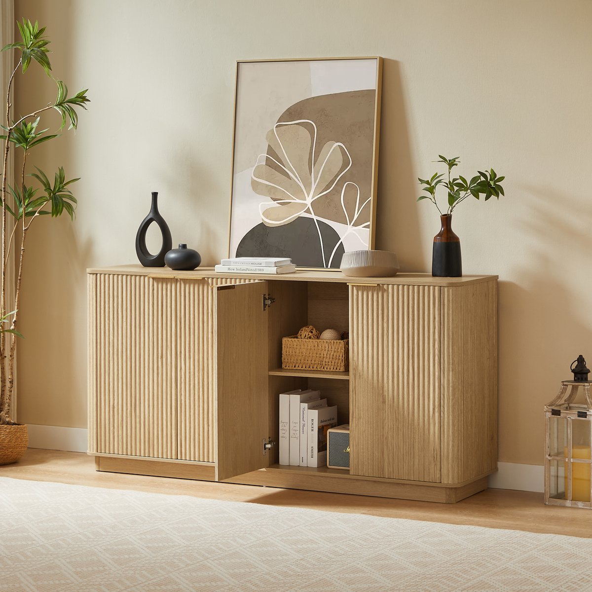 FloraGrace Dressoir - Golffront Met 4 Deuren En Opbergruimte - Voor Woonkamer En Slaapkame