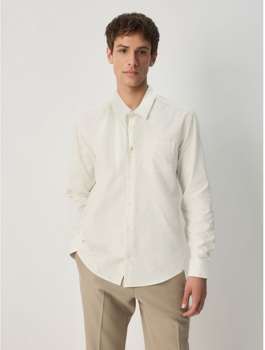 Next - Heren - Long Sleeve Embroided Print Smart Shirt - Wit