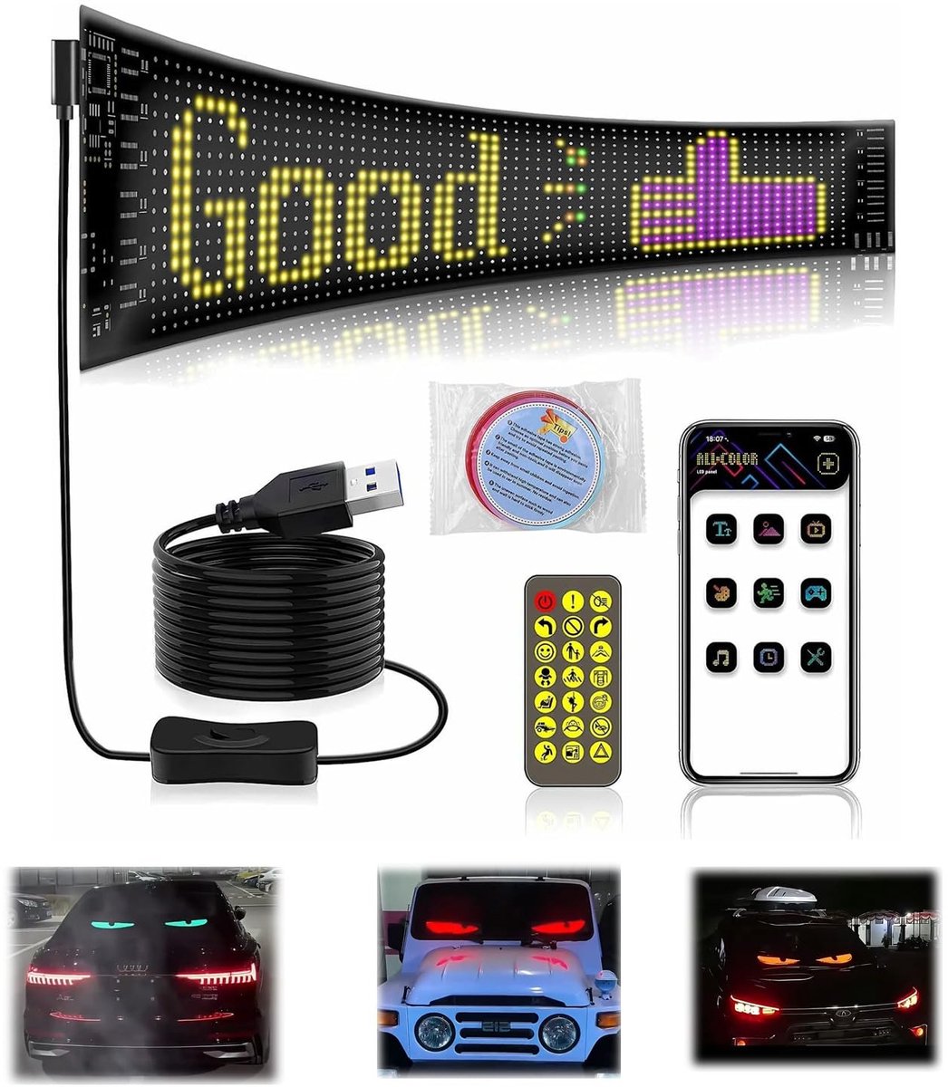 Allecto - LED Display Board - Flexibele RGB Pixel Matrix - Bluetooth App Controle - Geschikt voor Auto en Truck - Ideaal voor bedrijven - Gebruiksv...