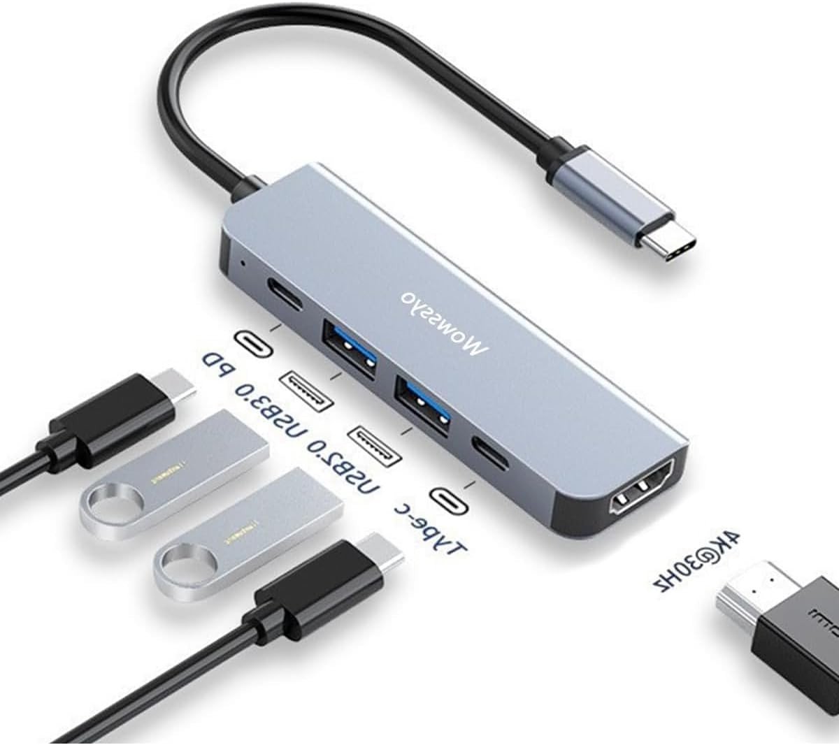 5-in-1 USB C Hub Docking Station Adapter voor MacBook Pro Air M1/M2 met 4K HDMI, USB 3.0 en 100W PD voor iPad en Switch