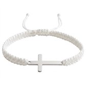Verstelbare Armband Wit met Zilverkleurig Kruis – Minimalistisch & Spiritueel Design voor heren en dames