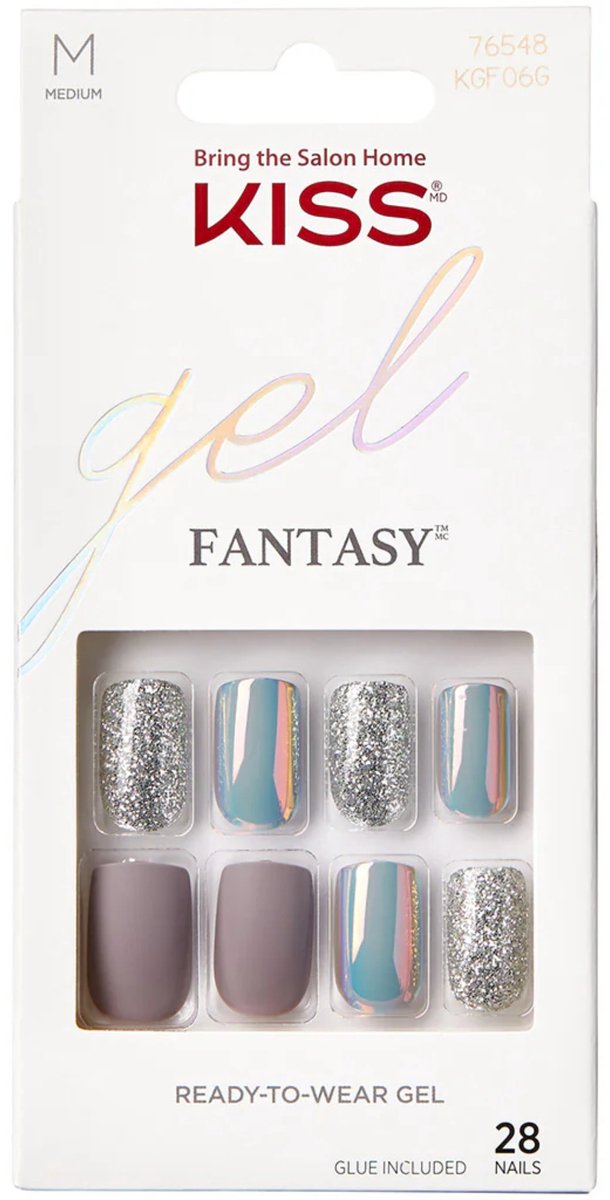 KISS Gel Fantasy M - Kunstnagels met glitter en zeemeermin effect - 28 stuks