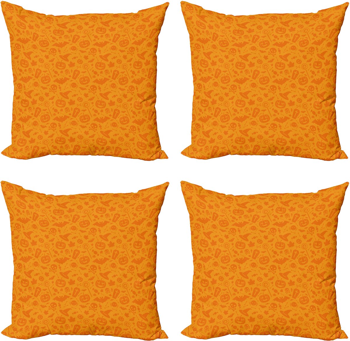 ABAKUHAUSOrange decoratieve kussenhoes 4-pack, Halloween pompoenschedel, moderne accent dubbelzijdige digitale print, 45 x 45 cm, oranje