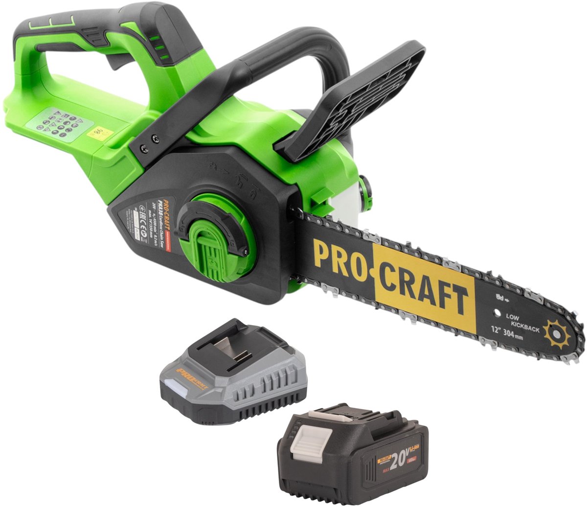 Procraft PKA38 accukettingzaag 20 V 304 mm borstelloos + 1x accu 4,0 Ah + oplader