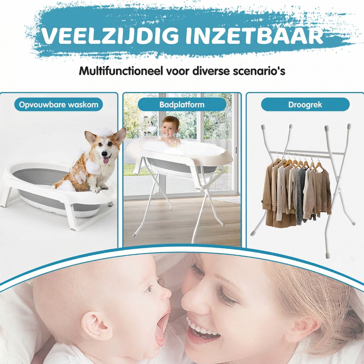 Opvouwbare Babybadkuip met IJzeren Standaard 66x61x82 cm – Ergonomisch op Staande Hoogte Geen Gebukt Staan Meer – Inklapbaar tot 17 cm – Inclusief Afvoerslang & Waterstop – Draagvermogen 35 kg – Voor Pasgeborenen & Baby s – TPR Bad – Grijs thumbnail 8