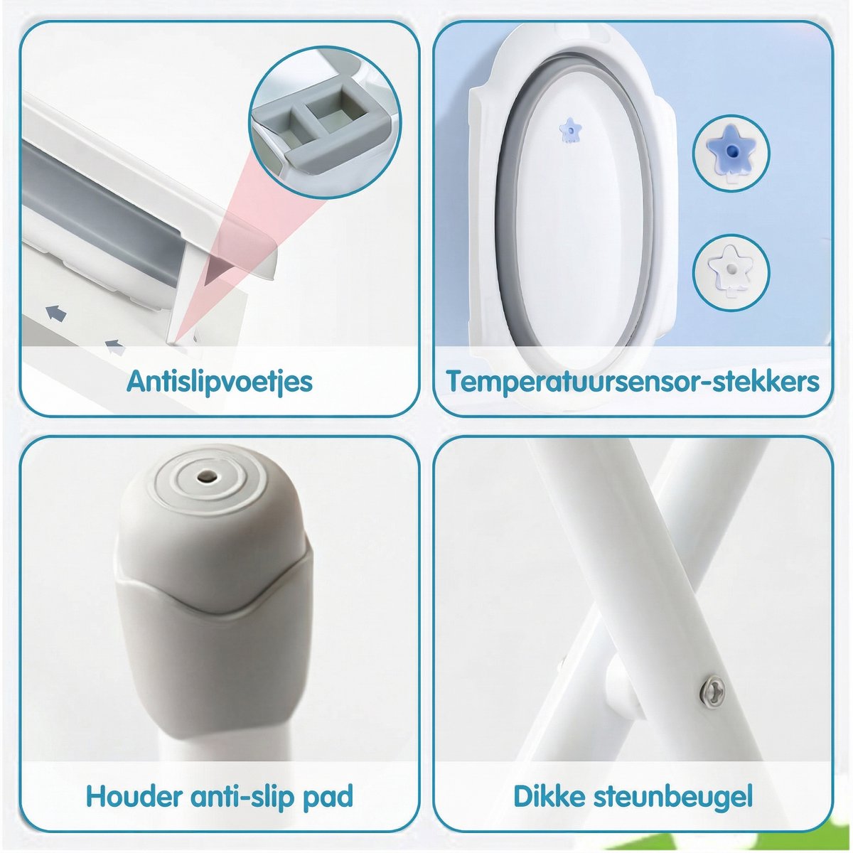 Opvouwbare Babybadkuip met IJzeren Standaard 66x61x82 cm – Ergonomisch op Staande Hoogte Geen Gebukt Staan Meer – Inklapbaar tot 17 cm – Inclusief Afvoerslang & Waterstop – Draagvermogen 35 kg – Voor Pasgeborenen & Baby s – TPR Bad – Grijs thumbnail 2