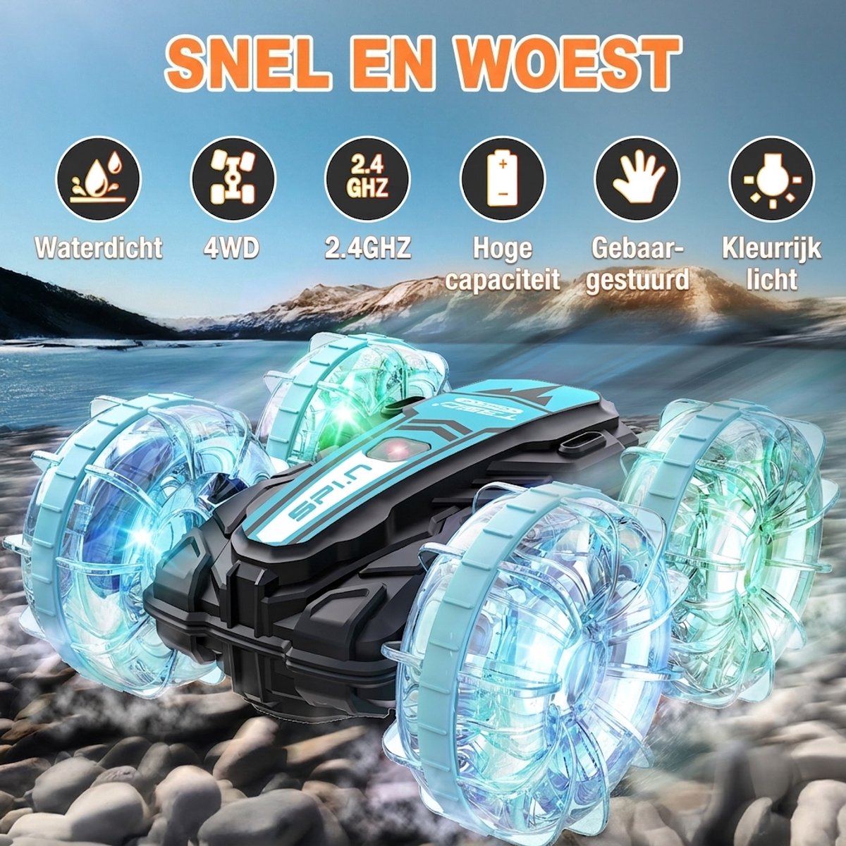 Korffe Bestuurbare Auto - RC Auto - Waterdicht - 360° rotatie - Rc voor Buiten - Race Auto Afstandsbestuurbare – Met Extra Accu-Buitenspeelgoed-Blauw — afbeelding 2