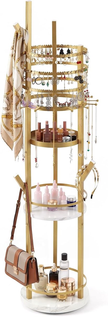 Sieradenorganizer Staand Draaibaar 360° Sieradenrek - Grote Opbergcapaciteit met Oorbelhouder, Kettinghaken en Planken - Ruimtebesparende Sieradenboom voor Make-uptafel en Slaapkamer - Sieradenkast Organizer, Accessoire Houder