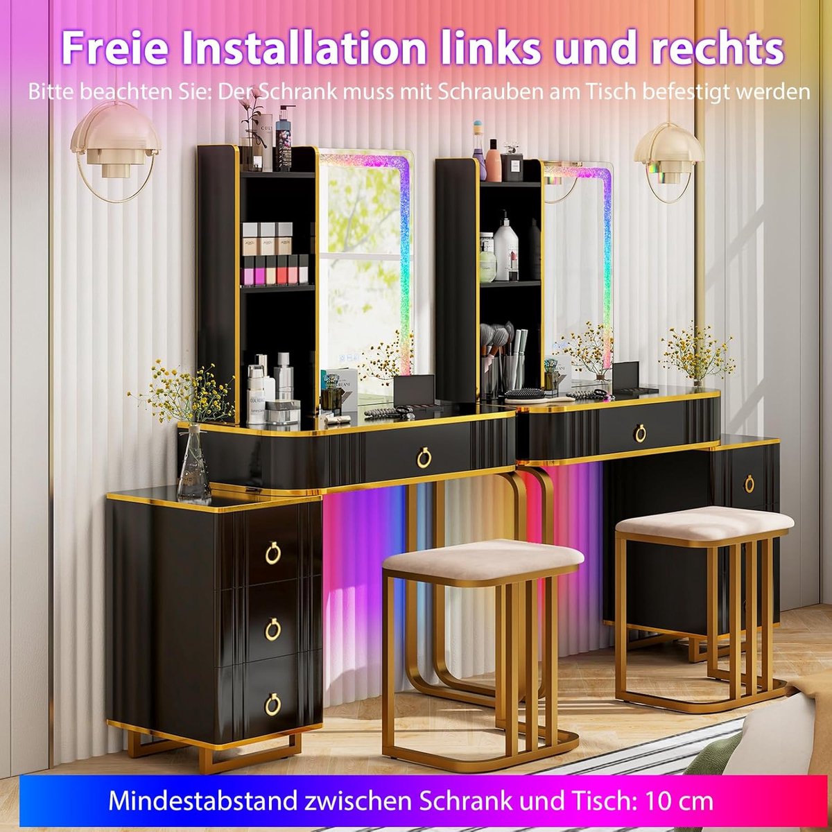 Luxe RGB LED Kaptafel met Draadloos Oplaadstation en 4 Laden