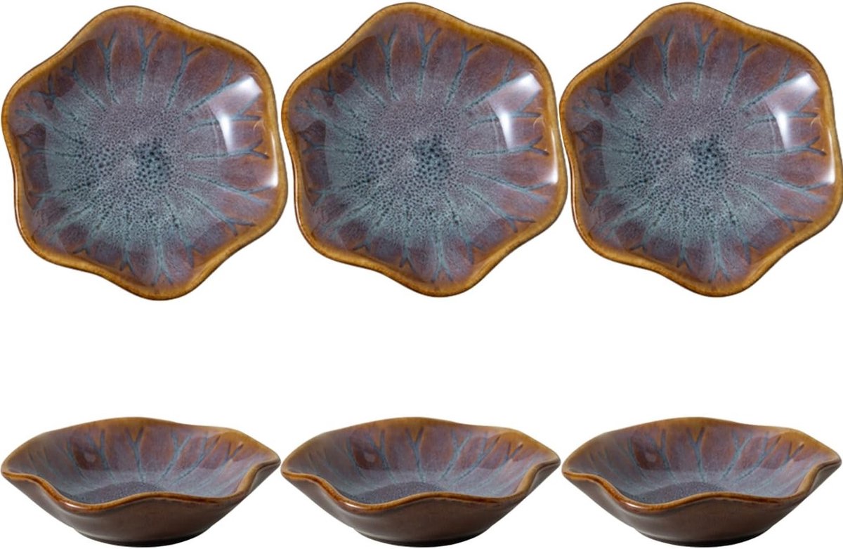 6 Stuks Keramische Dipschalen, Kleine Paarse Snack- en Dipschalen, Traditioneel Rond Ontwerp, Vaatwasser- en Magnetronbestendig, Ideaal voor Feestjes en Borrelplanken