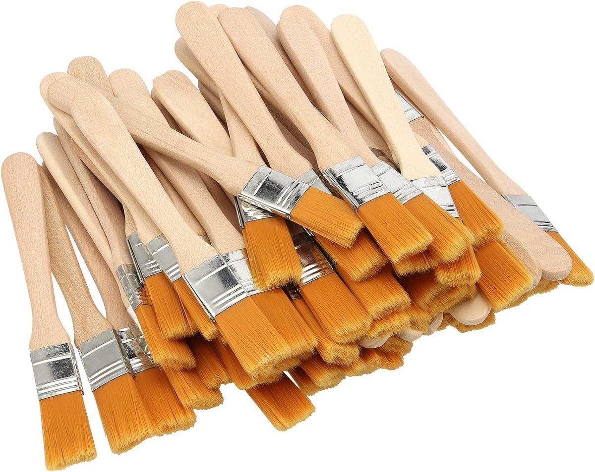 Set van 60 kleine platte verfkwasten 13 x 1,5 cm voor verf, vernis en decoratie