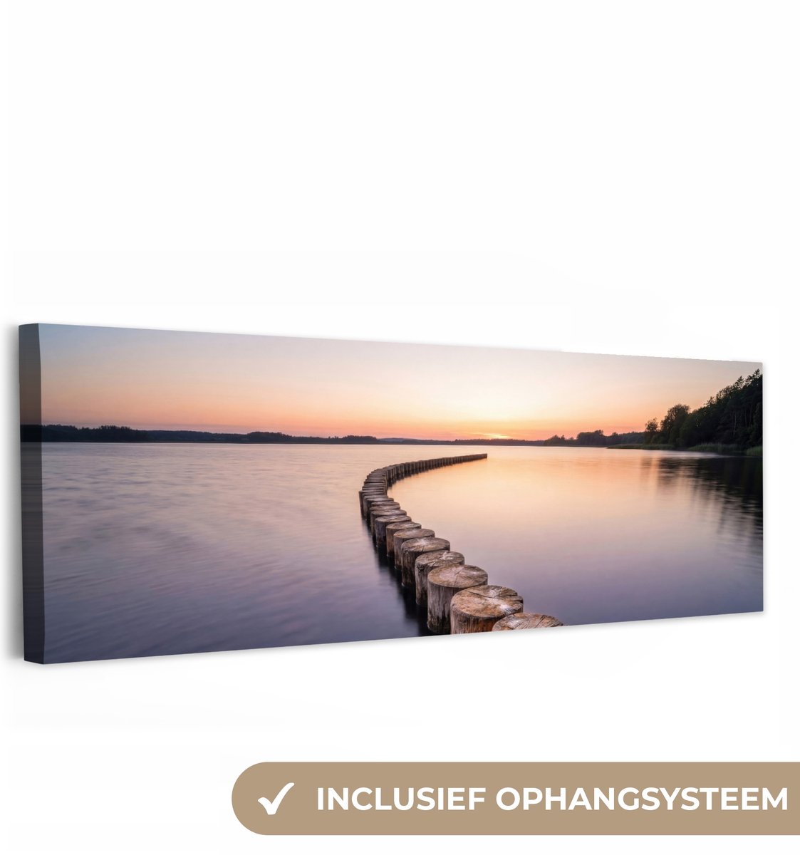 Canvas schilderij 180x60 cm - Exclusieve wanddecoratie Hout - Palen - Water - Muurdecorati