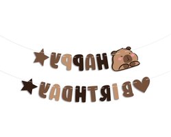 Brown Capybara Banner, Cute Capybara's Happy Birthday Party Decorations Cartoon Capy with Star Love Heart Hanging - ShopVlot