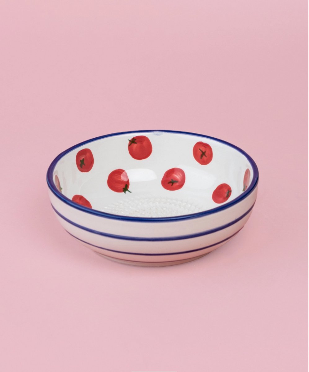 Rasp Bord Medium Riviera - Rood Wit Blauw - Rasp Schaaltje - Knoflook Rasp - Gember Rasp - Kookliefhebber - Handmade - Keramisch - Raspen - Schaven - Vegan - Vintage Raspbordje - Knoflookrasp - Knoflook Rasp Bordje