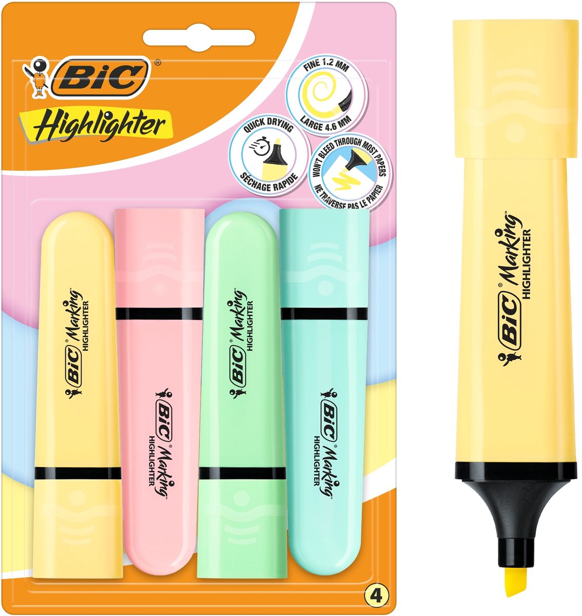 Vlakke Pastel Markeerstiften Set - 4 Kleuren