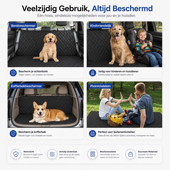 BOTC Dog Blankets - Couverture de voiture pour banquette arrière ou coffre à bagages pour chiens - Zwart