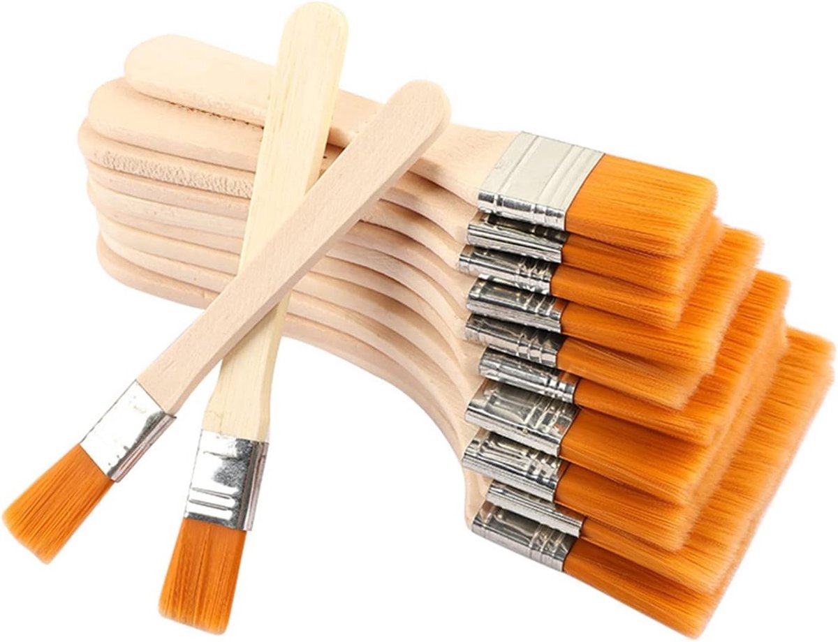 12-delige Verfkwasten Set voor Schilderen - Plat en Acrylkwasten voor Olie- en Aquarelschilderijen, Duurzaam en Praktisch