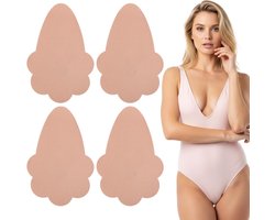 beige borsttape voor vrouwen - 4 stuks aanpasbare en onzichtbare tepelpads voor rugvrije jurken, avondjurken en zwemkleding