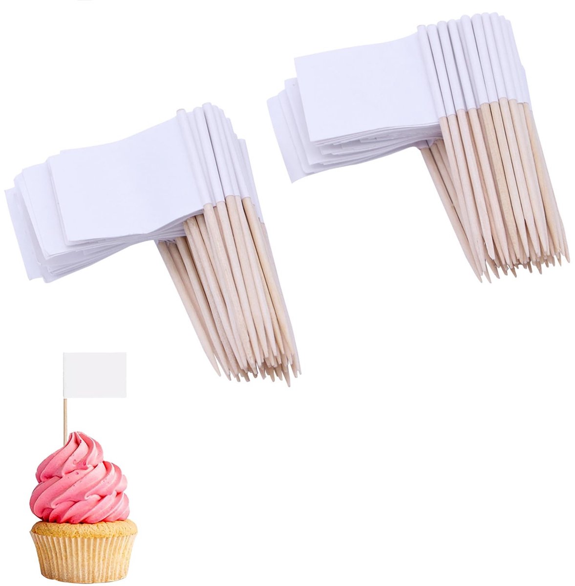 aladdien - Kraft Cure Tooth Flags - Mini Labels - Stevige kwaliteit - Wit - Toothpick Flags - Perfect voor feesten en evenementen - 100 stuks