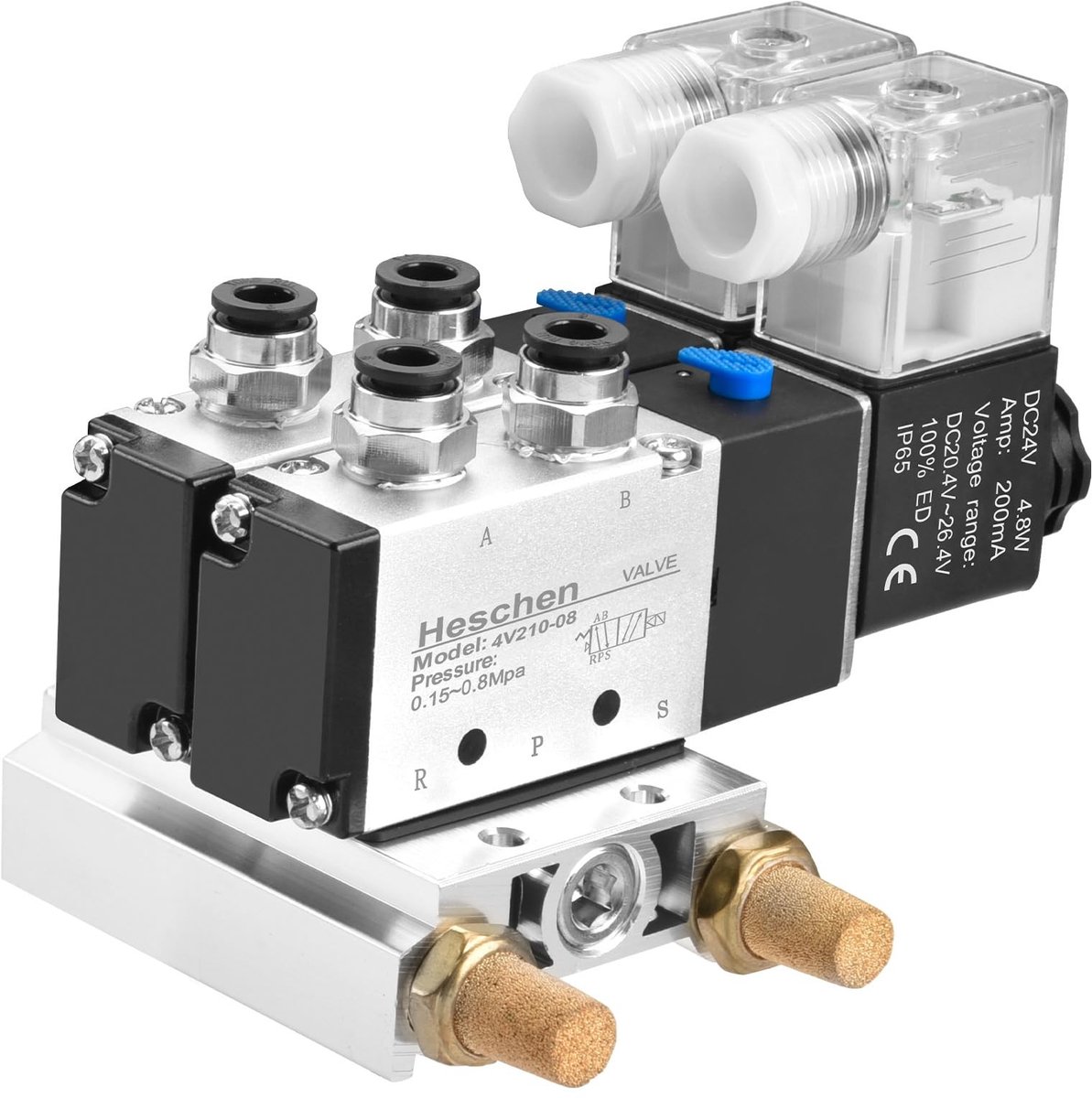 Allecto - Pneumatische Solenoïde Ventiel - 5 Weg 2 Posities - Compact en Stil - PT1/4 - DC24V - Geschikt voor Industriële Toepassingen - Aluminium