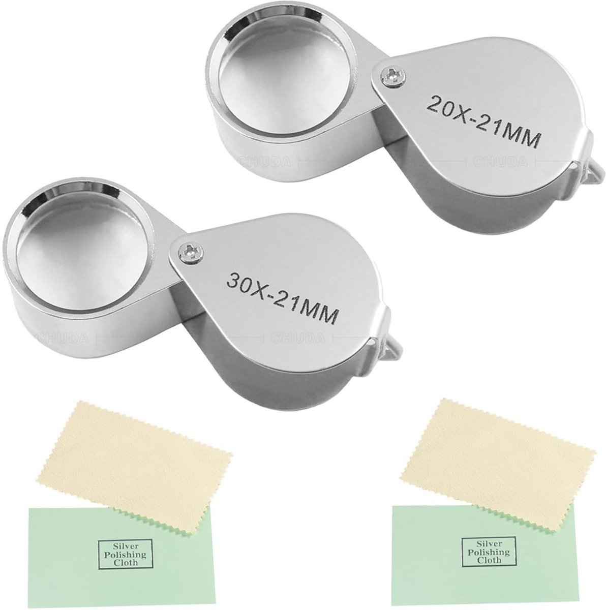 SPHProducts - Vergrootglas - 20x 30x vergroting - Robuuste metalen vouwmagnifier - Zilver - Voor juwelen, postzegels en munten - Ideaal voor hobbyiste